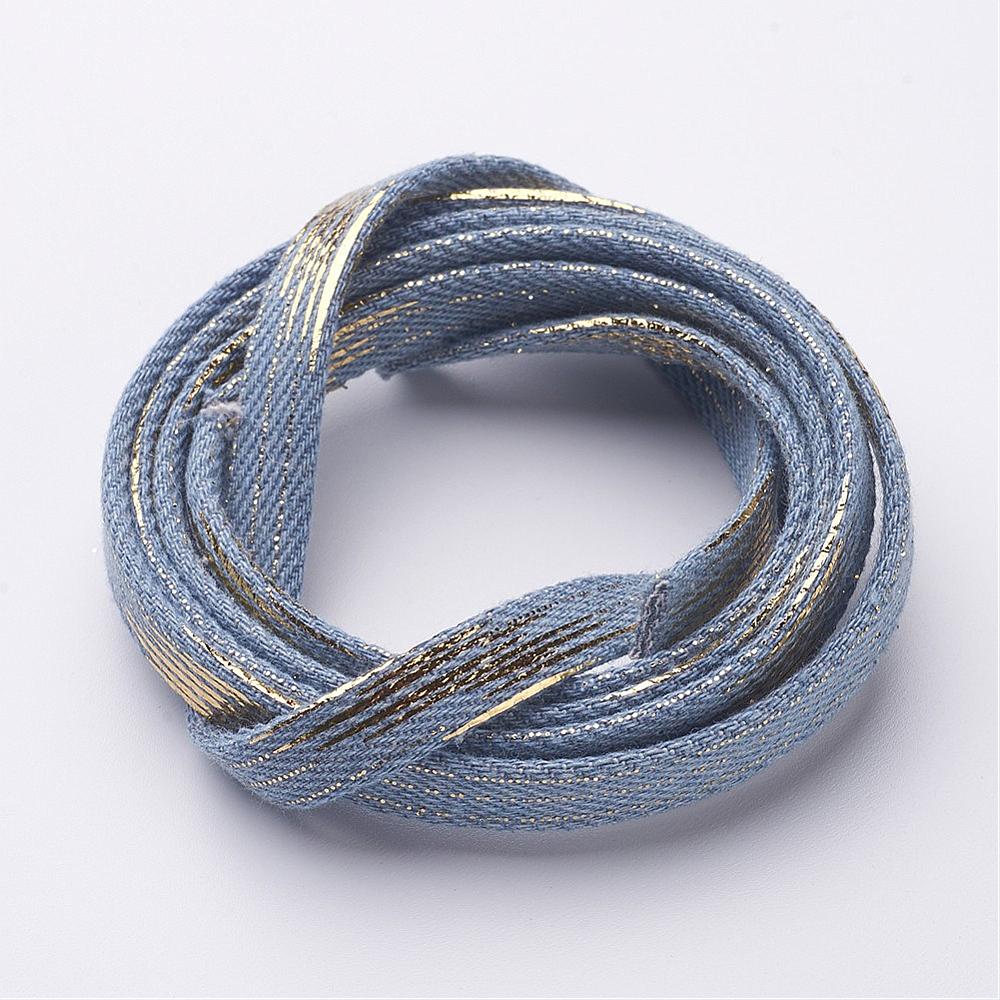 Jeans Band hellblau mit Goldeffekten,10x2mm, Denim Cord, per Laufmeter