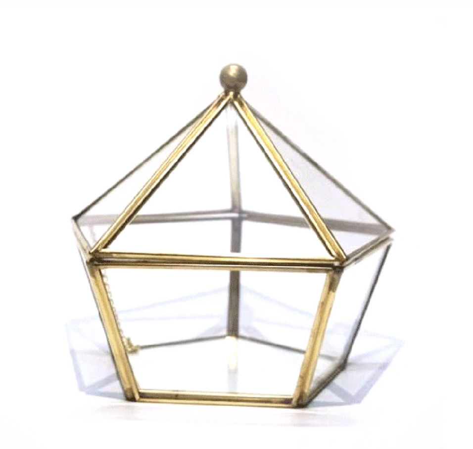 Glass Ring Box Glasschatulle gold geometrisch 12x11x12cm 