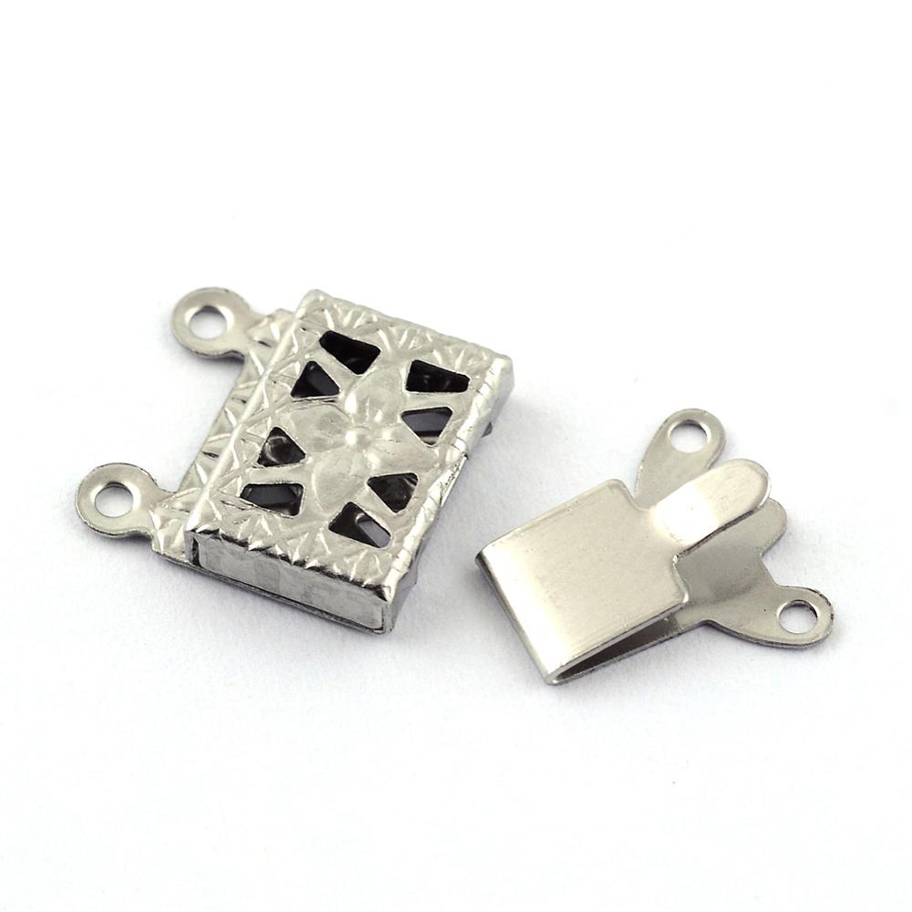 Box Verschluss Edelstahl rechteck zweireihig, 10xx15x2,5mm, 2 Ösen Schnappverschluss 2 Stück/Pkg.