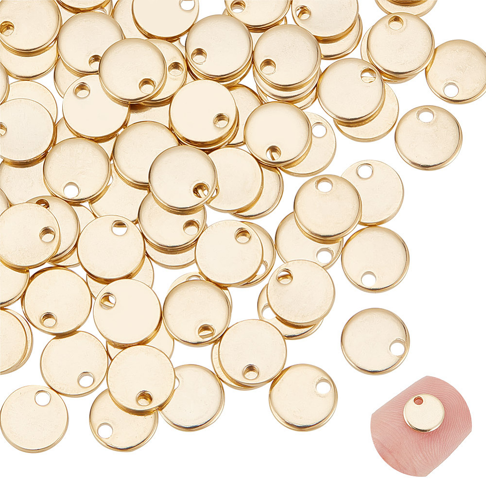 Plättchen runde Anhänger golden 7x1mm 1 Stück 