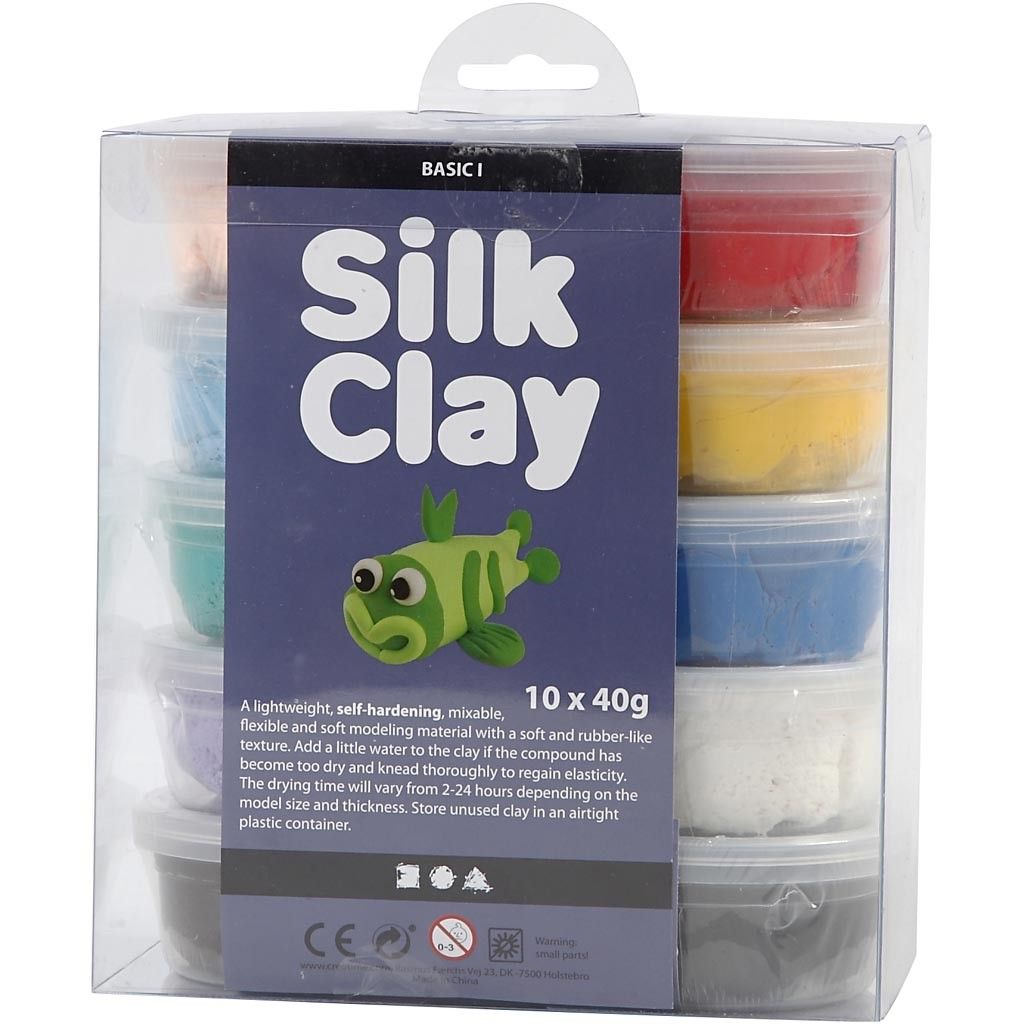 Silk Clay Sortiment Basic 1, 10x40g sortierte Standardfarben lufttrocknende Modelliermasse