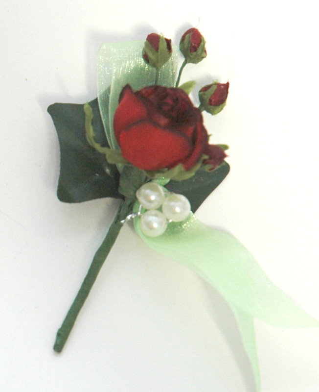 Anstecker mit rot/bordeaux Rose auf Efeublatt,ca. 10 cm