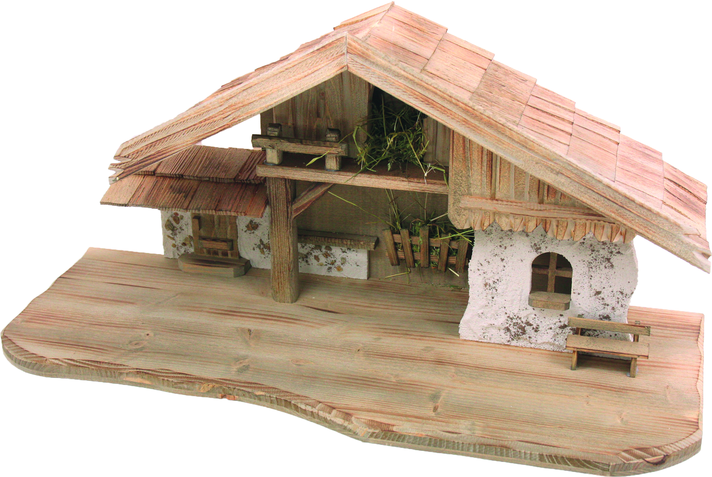 Weihnachtskrippen-Stall Osser Holznatur geflämmt 70x30x33cm