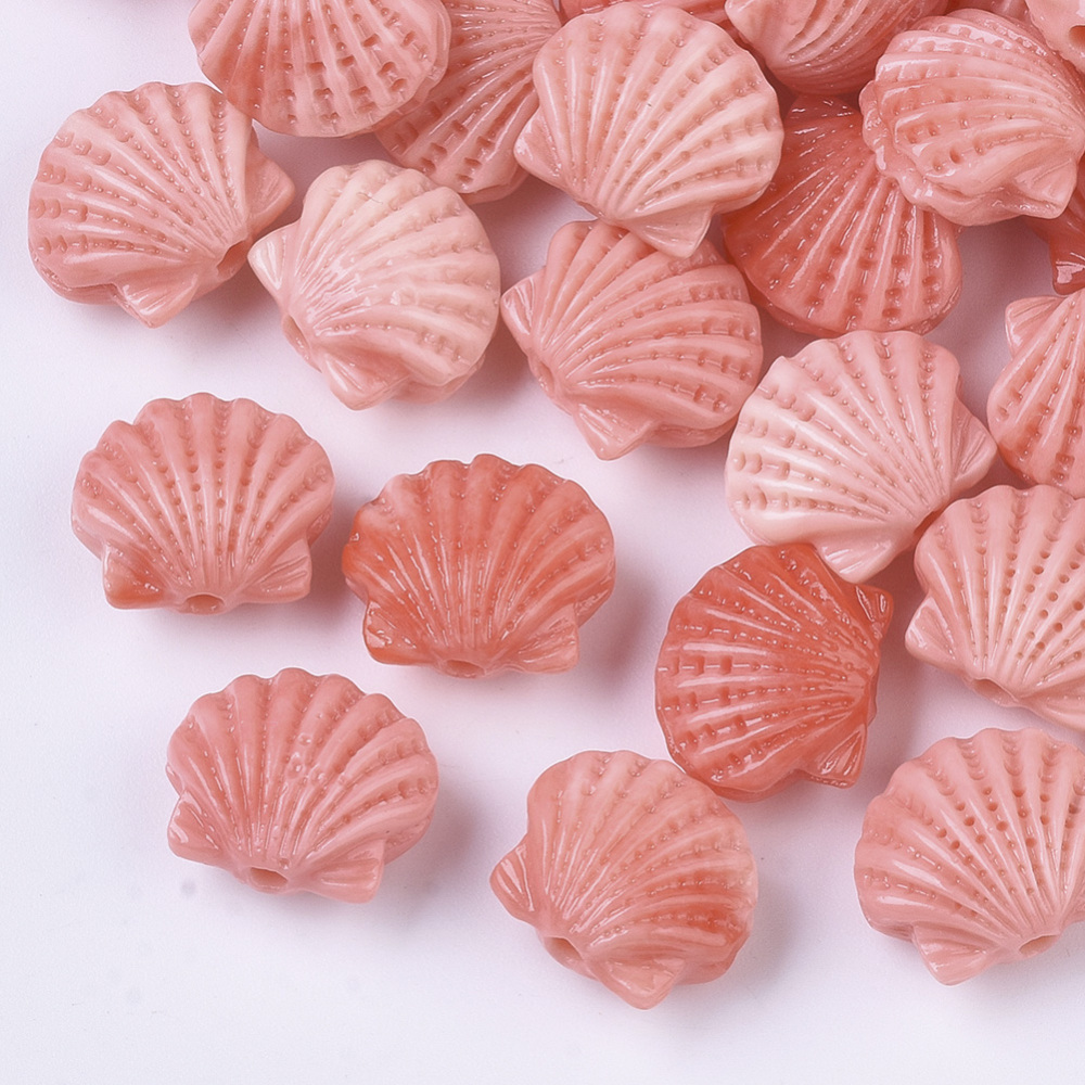 synt. Korallenperlen Muschelform orangerot 11x6,5mm, per Stück