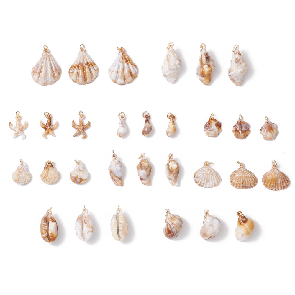 Acrylanhänger-Set Muschel & Seestern - maritime Schmuckanhänger in 10 Designs mit Edelstahlösen 5mm Loch 30-teilig
