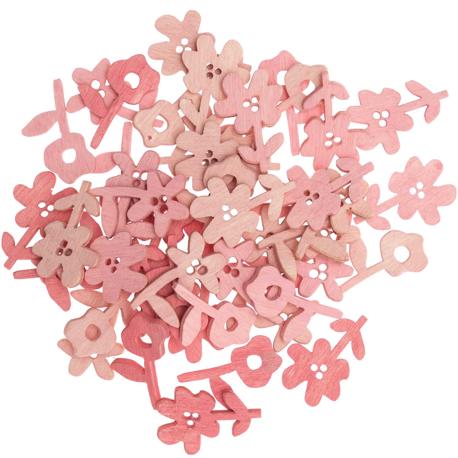 Streuteile Blumen aus Holz Rosa-Töne  13mm x 20mm - 15mm x 20mm 48 Stück 