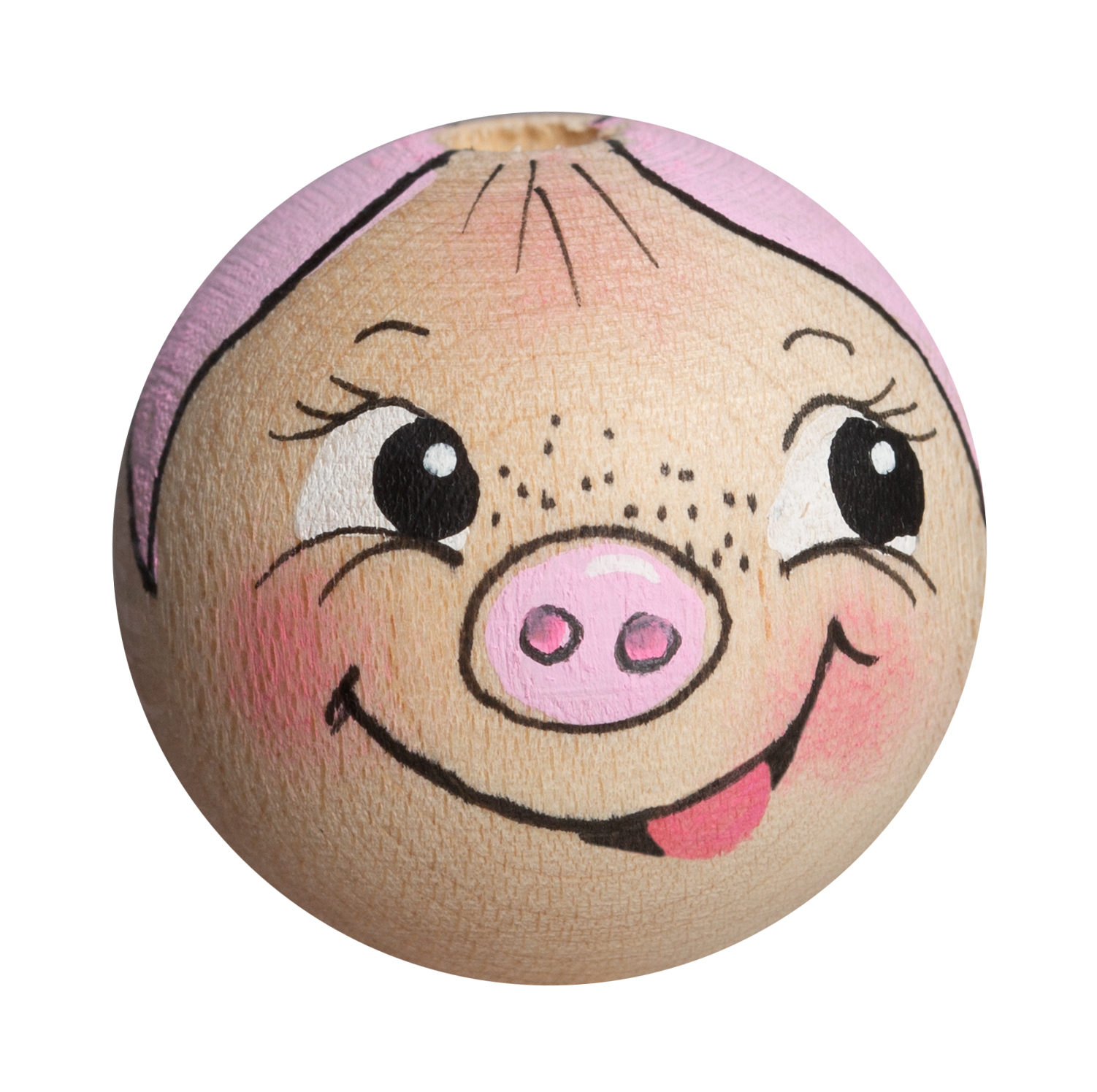 Handbemaltes Holzkopferl freundliches Schweinchen Gesicht Handbemaltes Holzkopferl freundliches Schweinchen Gesicht