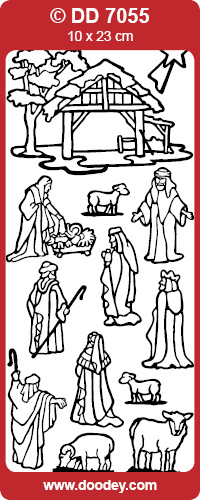 Shiny Outline Stickers Bethlehem Krippe Jesus Geburt gold Konturensticker 10x23cm Bogen