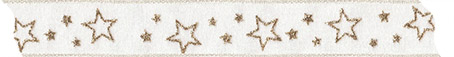 Chiffonband bedruckt mit Drahtkante goldene Glitzer Sterne 15mm 1m 