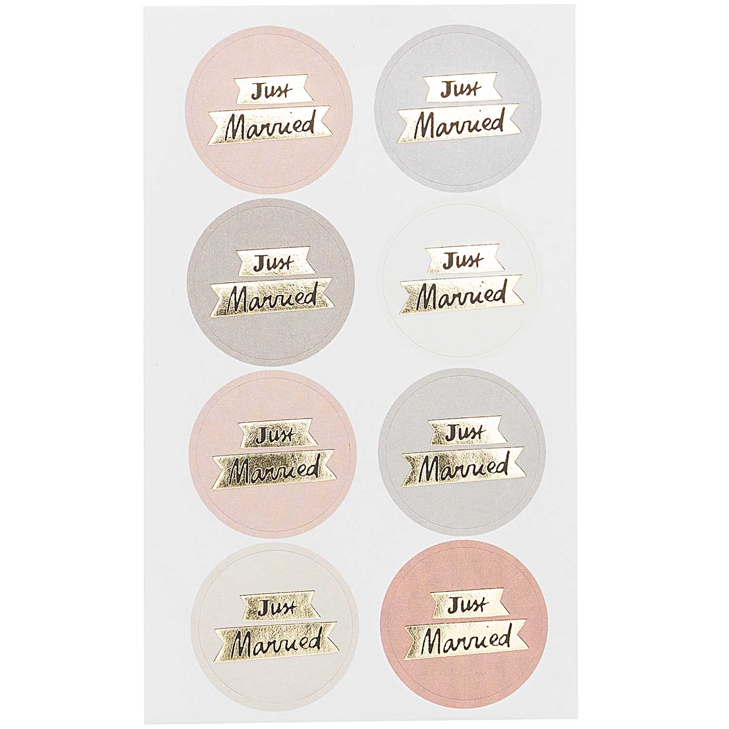 Sticker "Just Married" rund 32 Stück puder/ grau