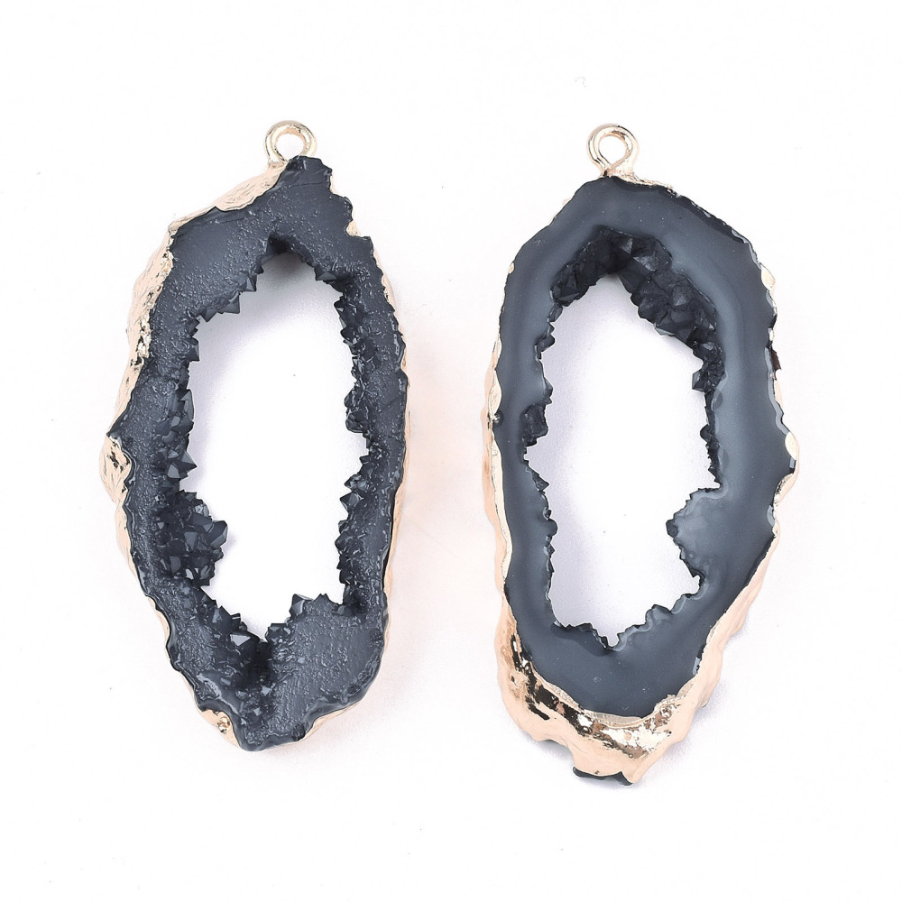 Acrylanhänger Geode , grau-gold, 51x23x6mm, per Stück