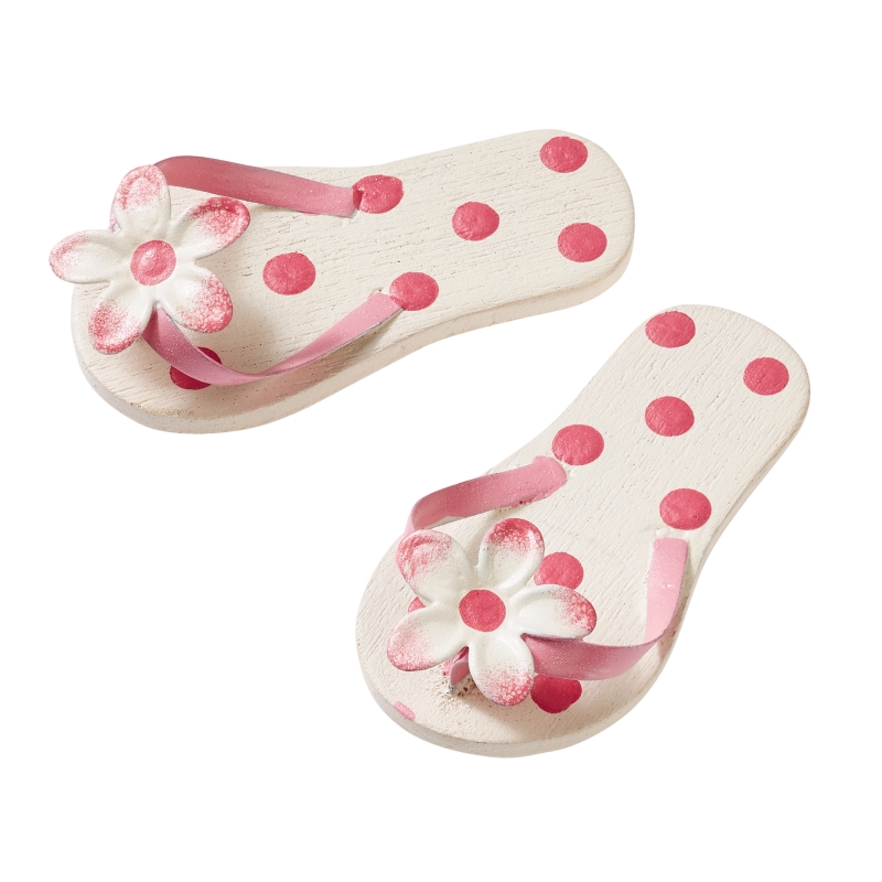 Miniatur Flip-Flops rosa mit Punkten aus Holz ca. 4,5 cm