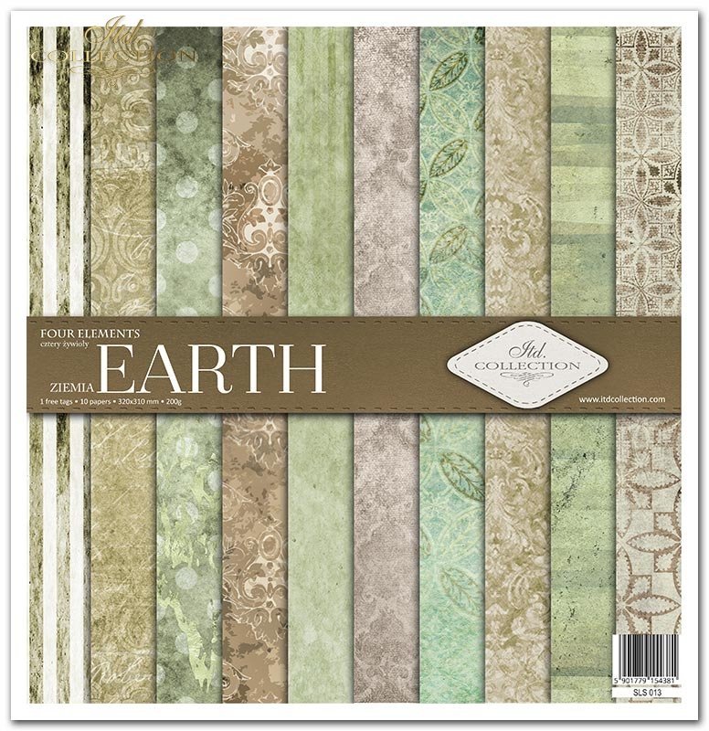 Scrapbooking Papier Set Earth Four Elements 10 Bögen 31x32cm 200g/m²