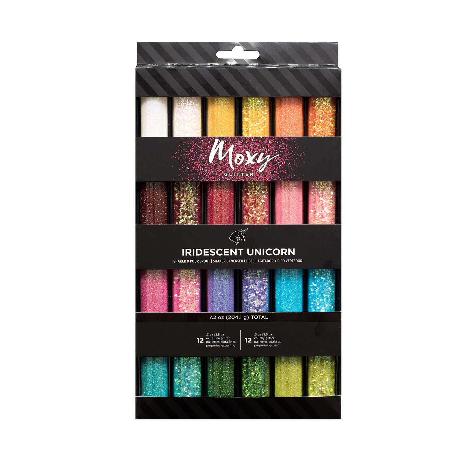 American Crafts Moxy Glitter Iridescent 24 Farben á 8,5g  12x Extra Fine Glitter 12x Chunky Glitter