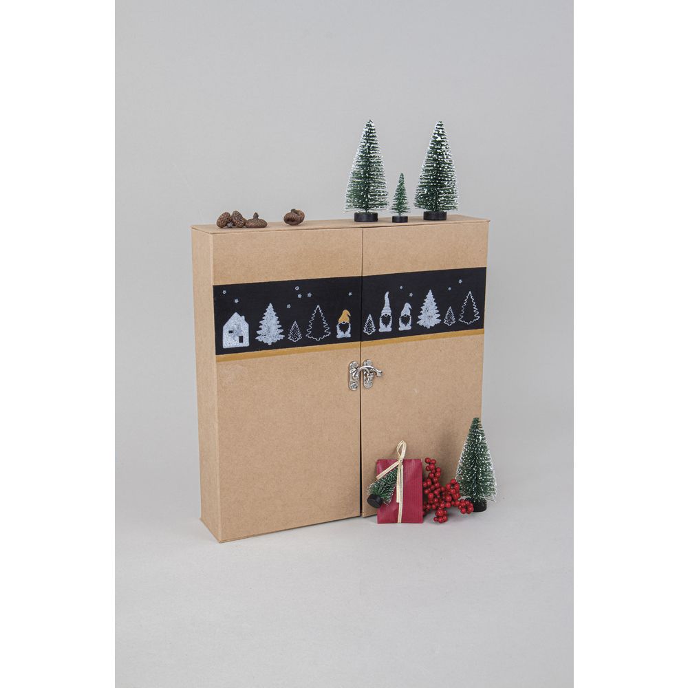 Pappmaché Adventskalender 29,6x29,6x6,5cm Schränkchen kraftpapier