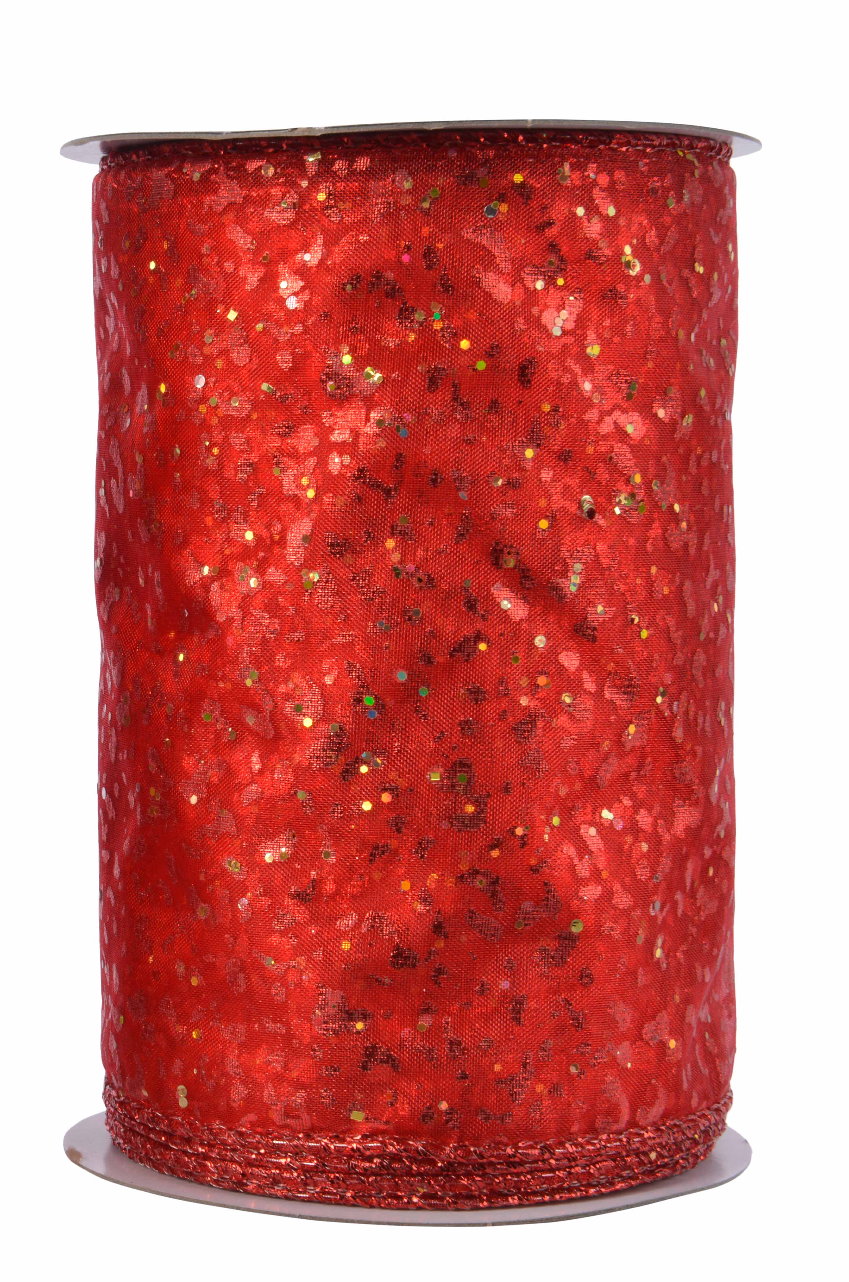 Organzaband rot mit Glitter Drahtkante 12,7x270cm