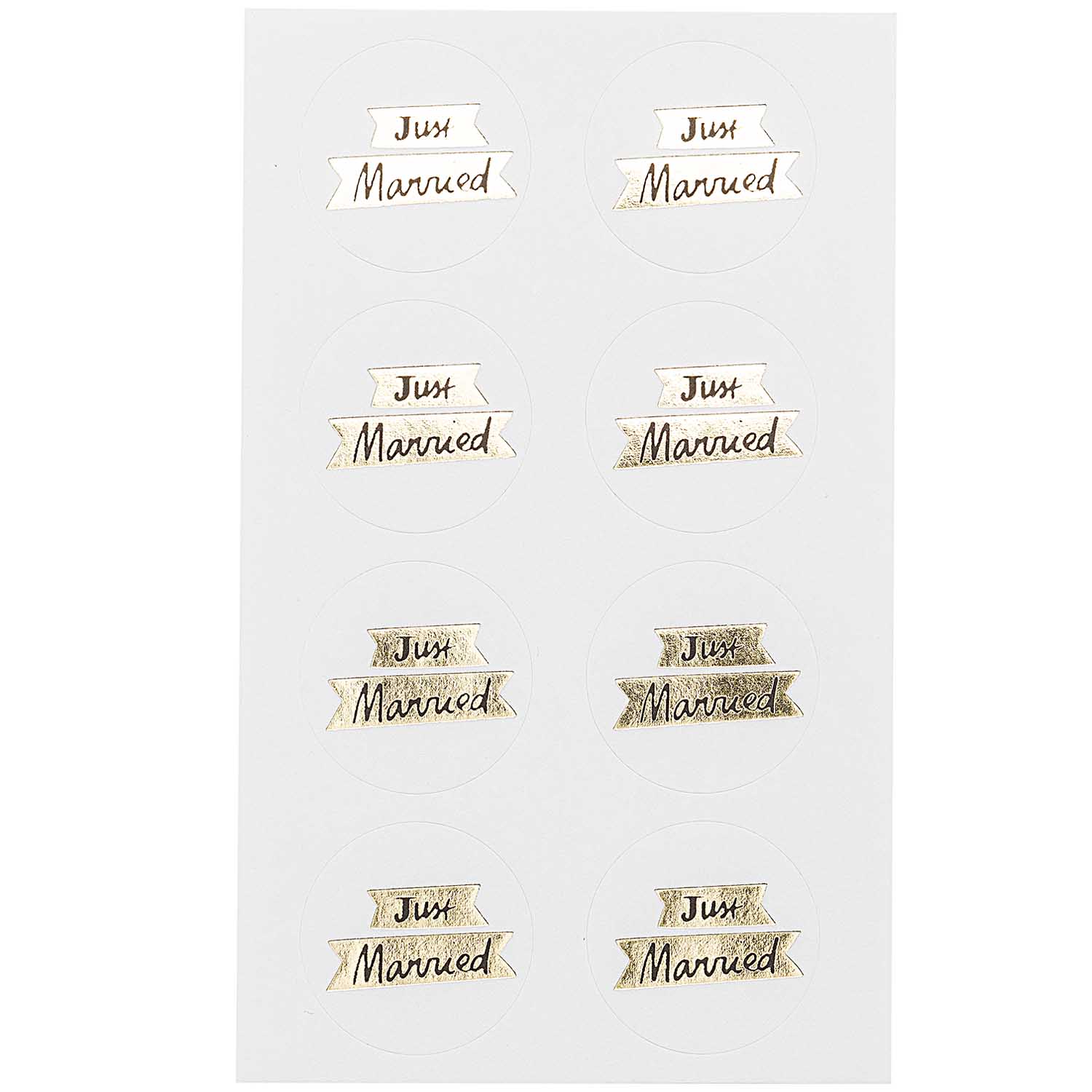 Sticker rund "Just Married" rund 32 Stück weiß gold