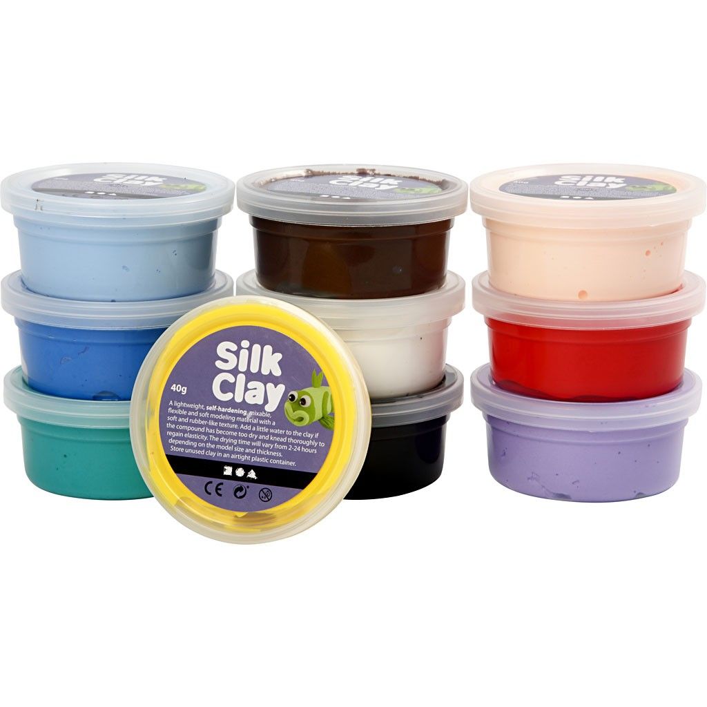 Silk Clay Sortiment Basic 1, 10x40g sortierte Standardfarben lufttrocknende Modelliermasse
