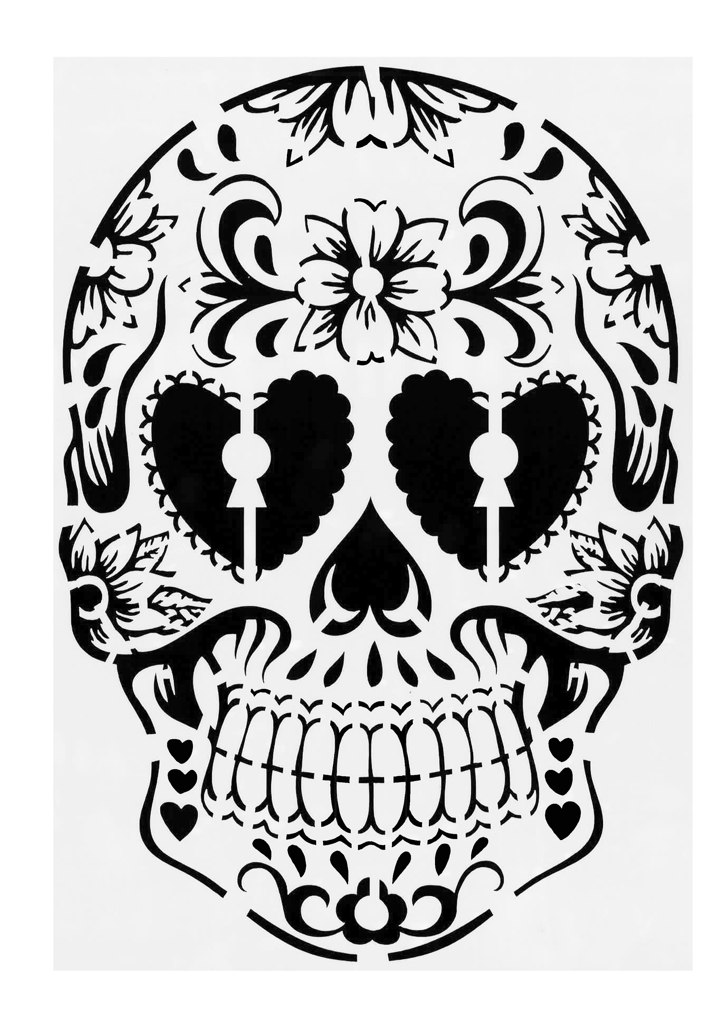 Schablone Skull Totenkopf Herzaugen mit Verzierung A4 20x30cm Kunststoff Stencil 
