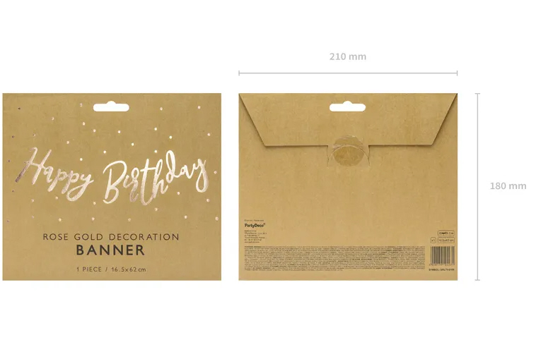 Happy Birthday Banner aus Spiegelpapier ROSÉGOLD 16,5 x 62 cm Happy Birthday Banner aus Spiegelpapier ROSÉGOLD 16,5 x 62 cm