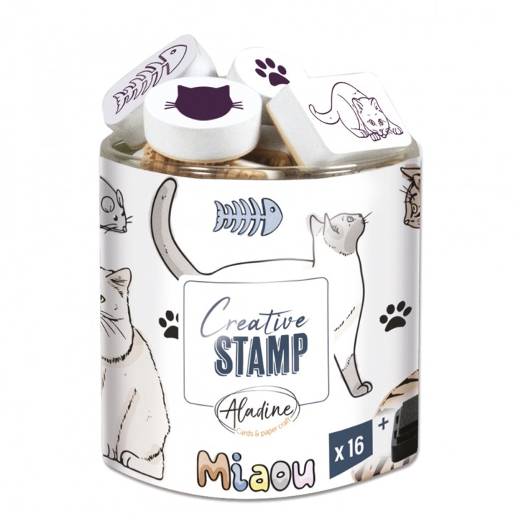 Aladine Creative Stamp Katzen Set 16 Stempel + 1 Stempelkissen 