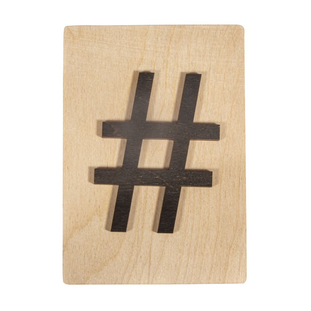 Holzbuchstaben Zeichen "#" schwarz auf Holzfliese, 10,5x14,8cm, per Stück