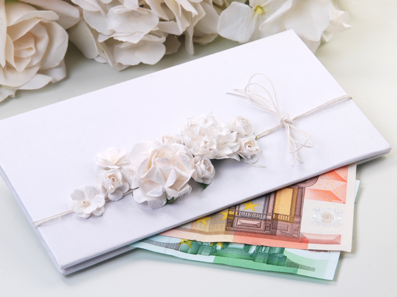 Money Case- Geldgeschenk, weiß mit Blumen, 10,5 x 19,5 cm