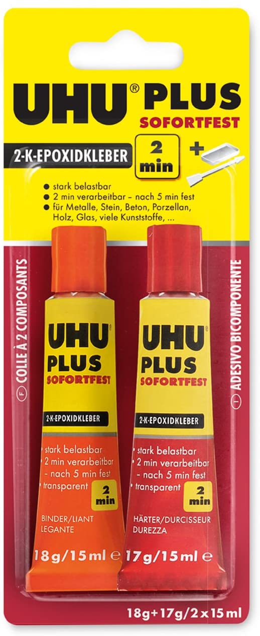 UHU Plus sofortfest 2-Komponenten-Epoxidkleber glasklarer 35 g (2x15ml)