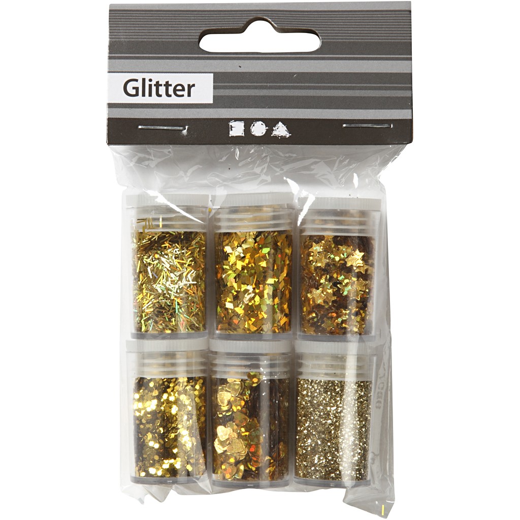 Glittersortiment gold, 6 x 5g sortiert