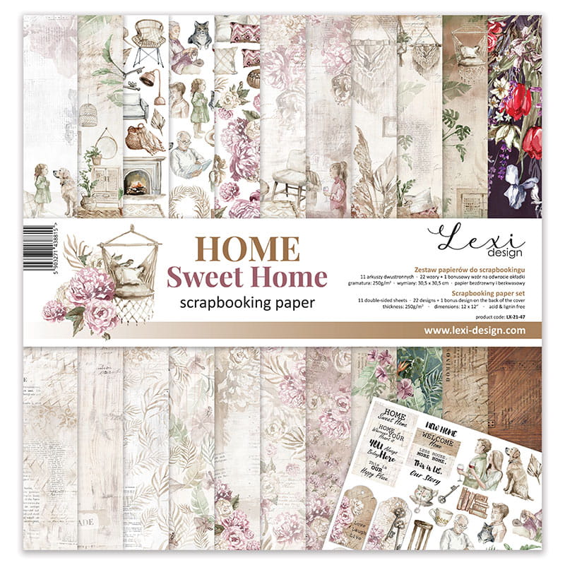 Home Sweet Home Scrapbooking-Papier Set 30,5cmx30,5cm 11 Bögen doppelseitig 250g/m²