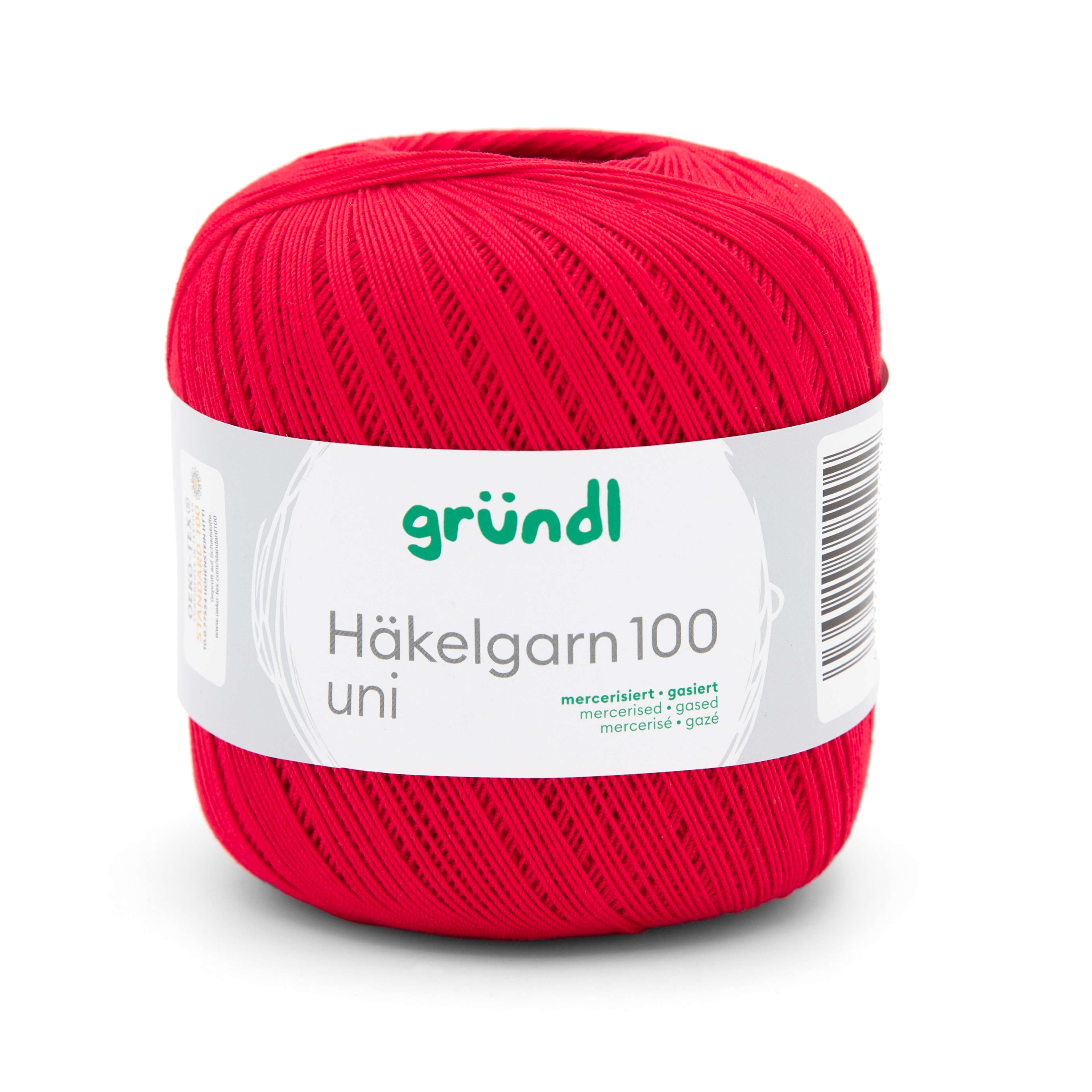 Gründl Häkelgarn 100 signalrot mercerisiert gasiert 100% Baumwolle 100g/566m Gründl Häkelgarn 100 signalrot mercerisiert gasiert 100% Baumwolle 100g/566m