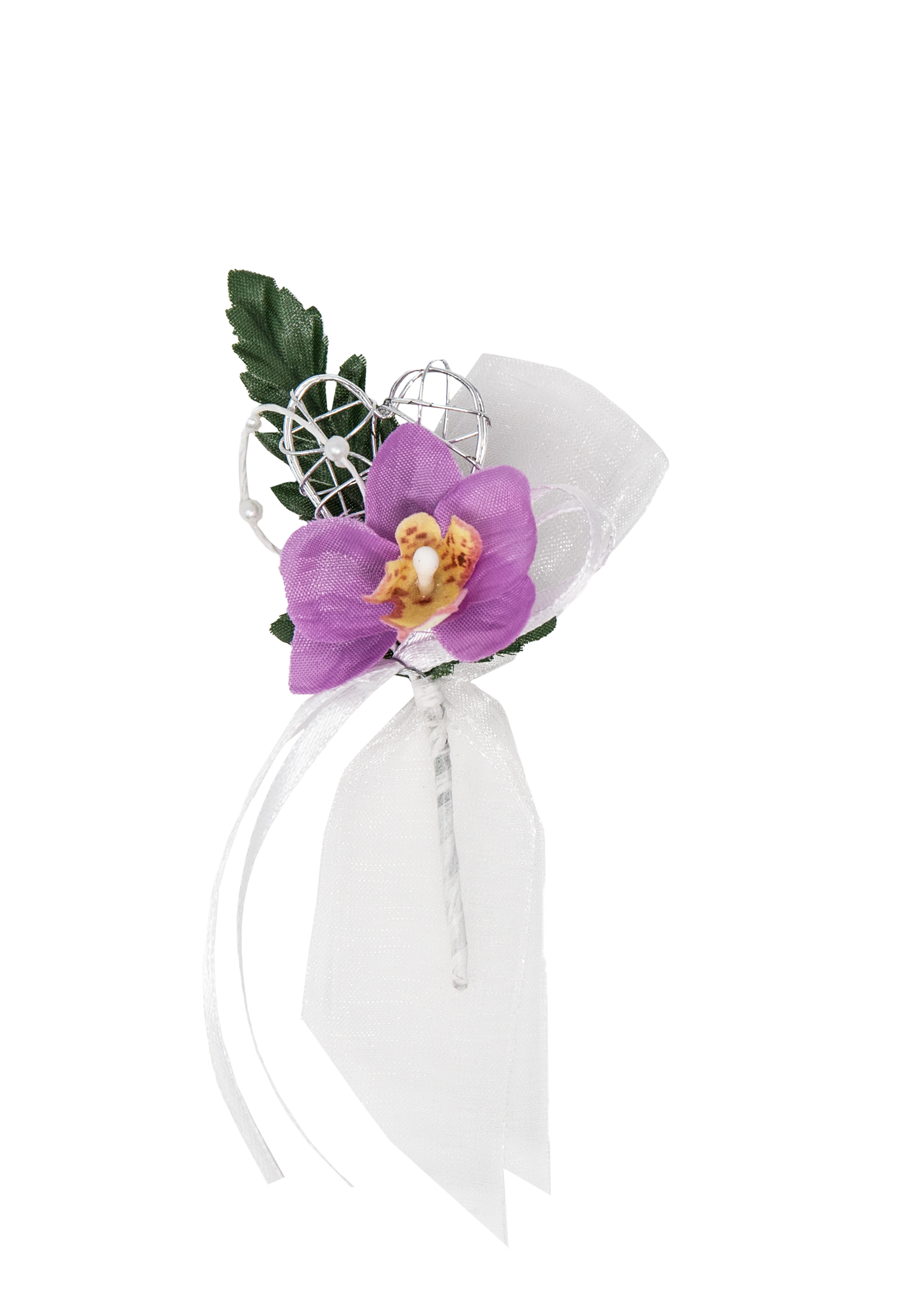 Hochzeitsanstecker Orchidee lila Drahtherz 8cm ohne Anstecknadel