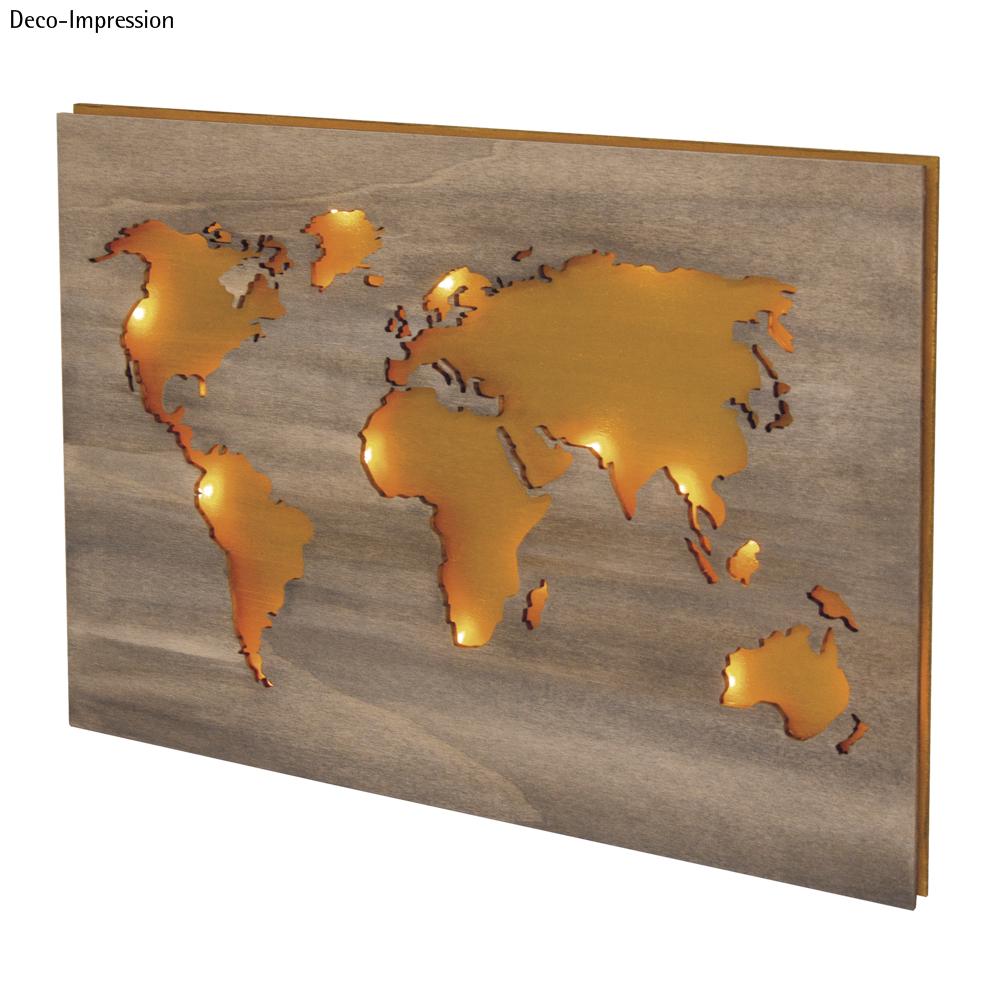 Holz -Weltkarte mit Rückwand Wandbild 42x29,7x0,4cm