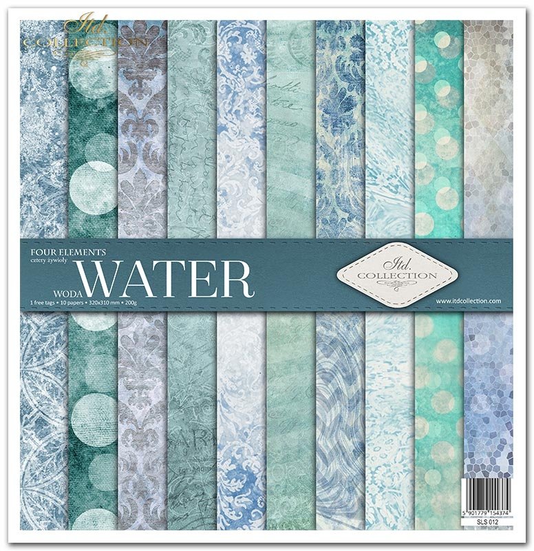 Scrapbooking Papier Set Water Four Elements 10 Bögen 31x32cm 200g/m²