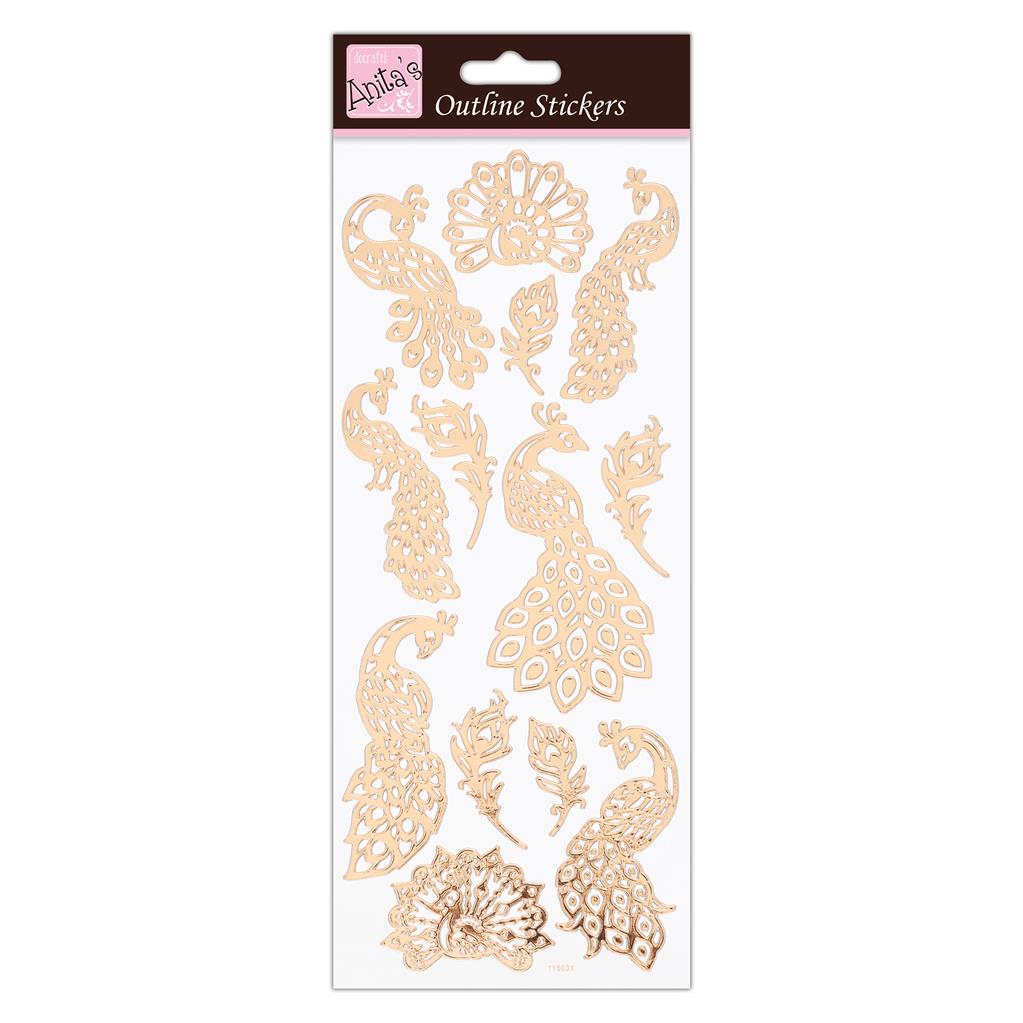 Outline Stickers Pfau Peacocks rosegold 1 Bogen 24x10cm