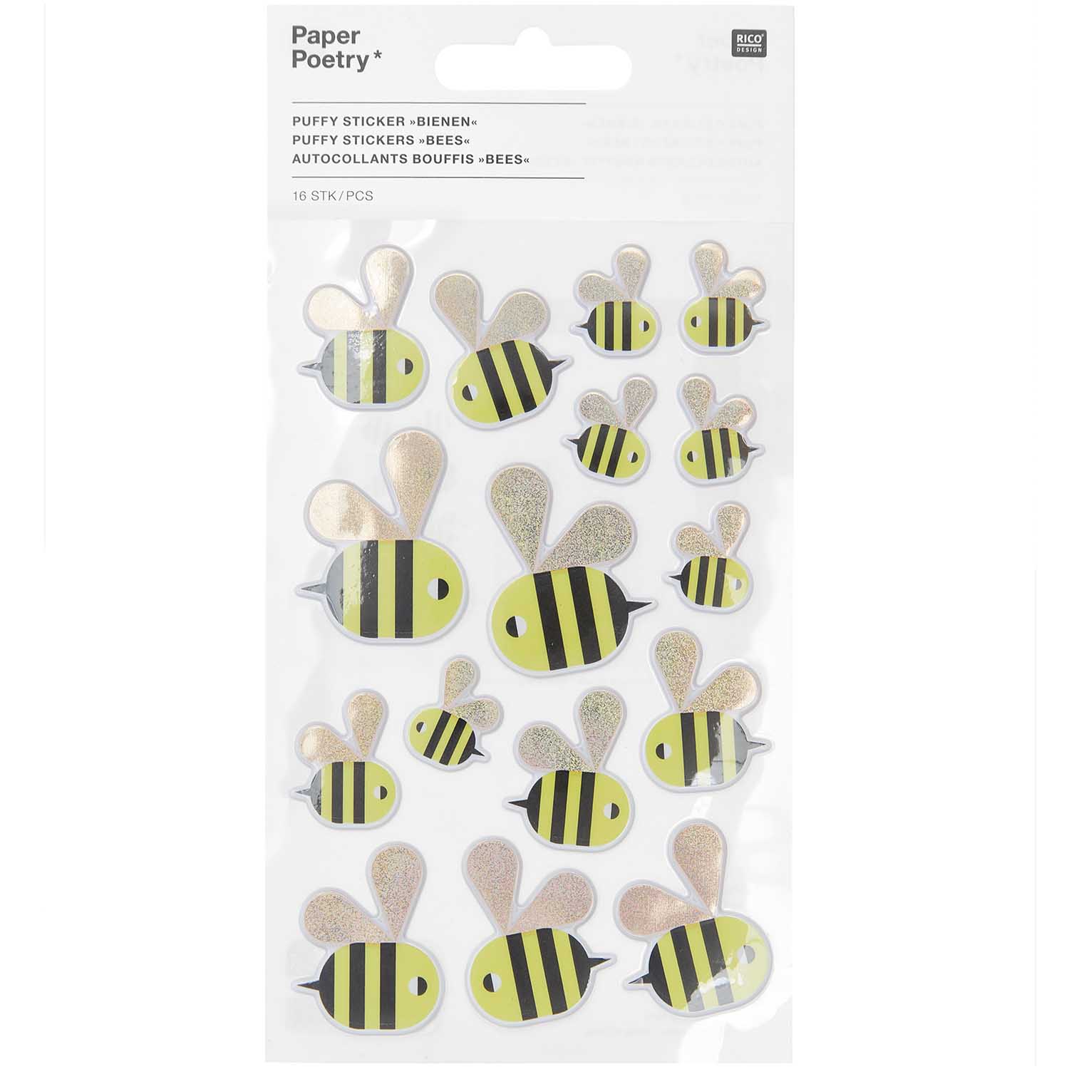 Puffy Sticker Bienen PVC 1 Bogen 15x9,5cm Puffy Sticker Bienen PVC 1 Bogen 15x9,5cm