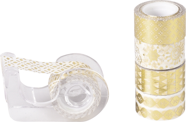 Deko Tape Mini Set gold, 12mm, 5 Stk. x 3m sortiert, Washi Tape, Papierklebeband, Klebeband