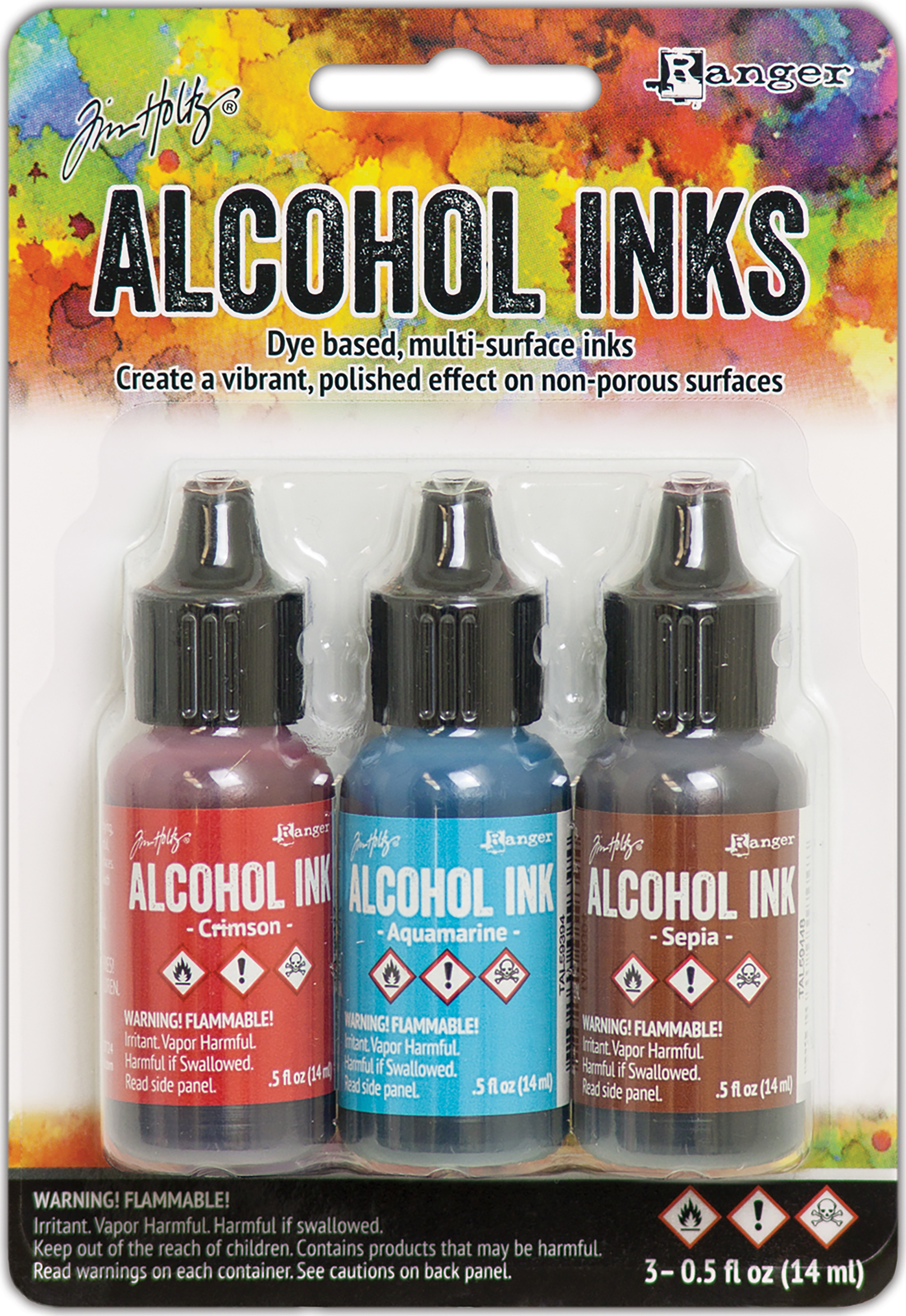 Ranger Alkoholtinte Crimson Aquamarine Sepia 3 Stück 14 ml Alcohol Ink Alkoholfarbe