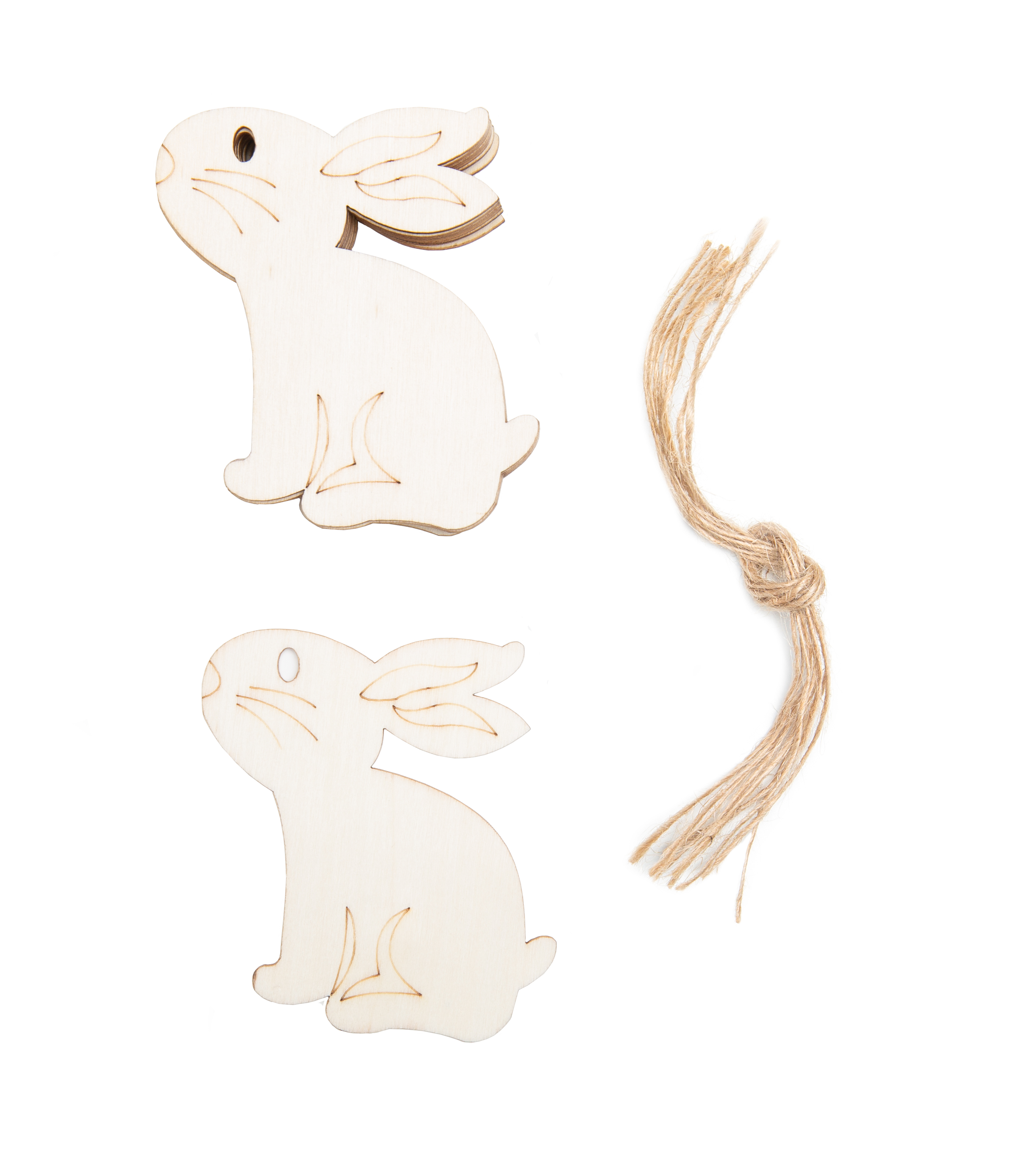 Holzhase Lasercut Set mit Jutegarn 10 Stück 