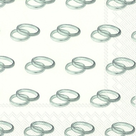 Servietten Eheringe Hochzeitsservietten, silber weiß, 20 Stück 