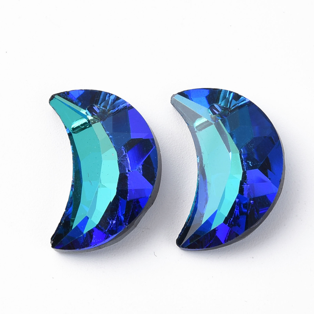 Glasanhänger Halbmond facettiert versilberte Rückseite Loch 1,5mm 20x13mm 1 Stück