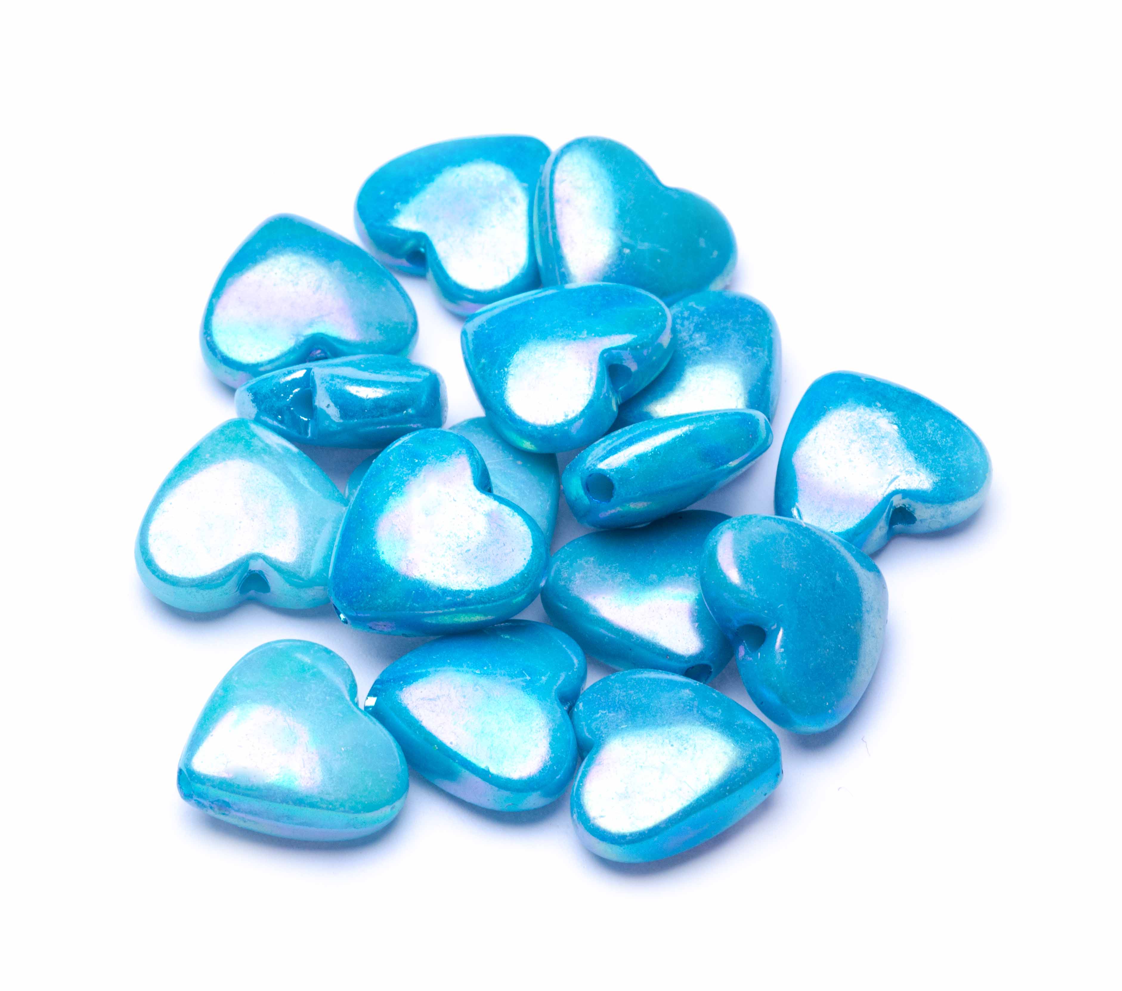 Acryl-Herzperlen blau irisierend 13mm 16 Stück 