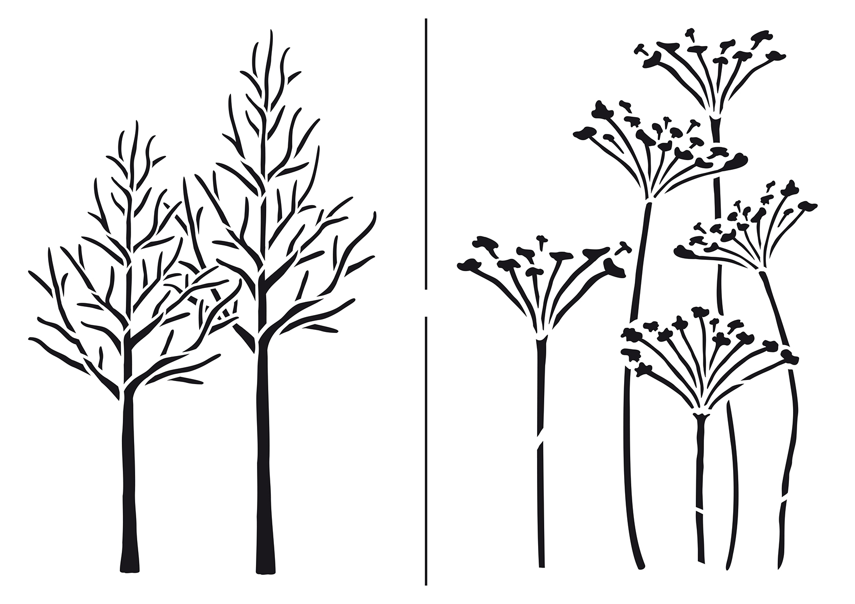 Universal-Schablone Herbst Impressionen Baum Pflanzen Stencil Template DIN A4