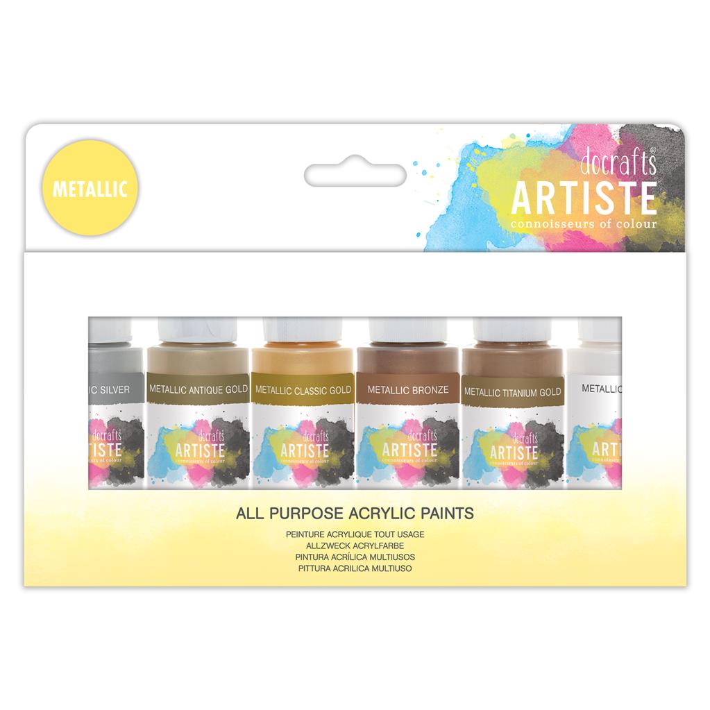 Docrafts Artiste Acrylfarben Set Metallic 6 Flaschen á 59ml