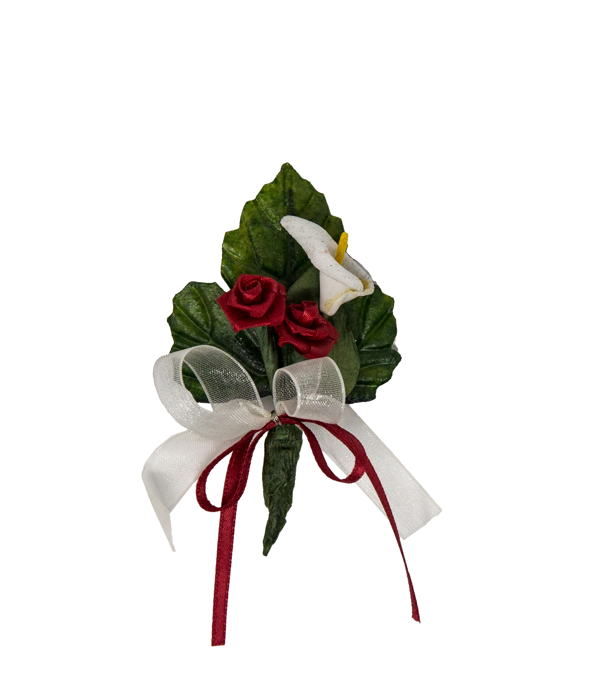 Gästeanstecker Blatt Calla Diorröschen Schleife 5cm inkl. Anstecknadel