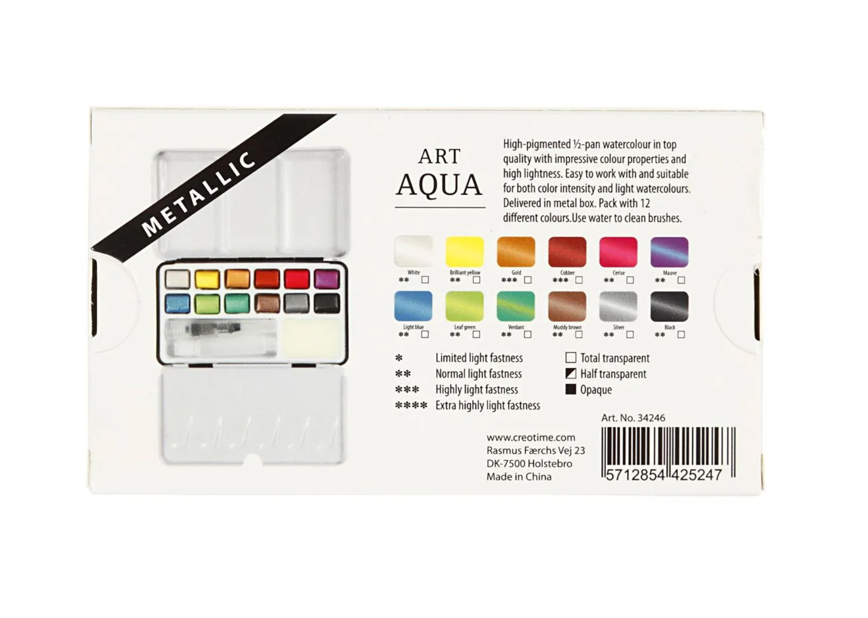 Art Aqua Aquarell- Farbkasten 12 Farben metallic 