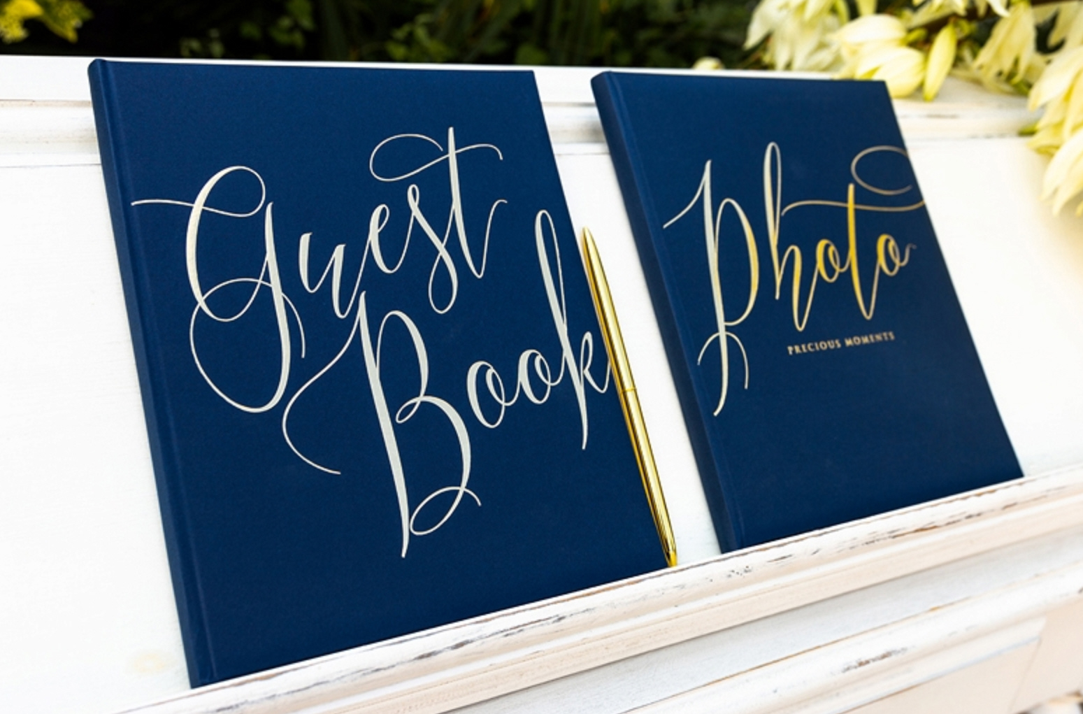 Gästebuch navy blue Guest Book Goldfolienprägung 20x24,5cm 22 Blatt