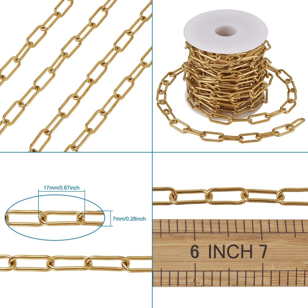 Edelstahlkette 304 goldfärbig 17x7x1,6mm, lange große Glieder, per m