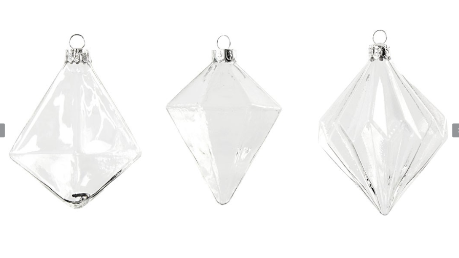 Glas Ornamente Diamanten, 3er Set, tranparent