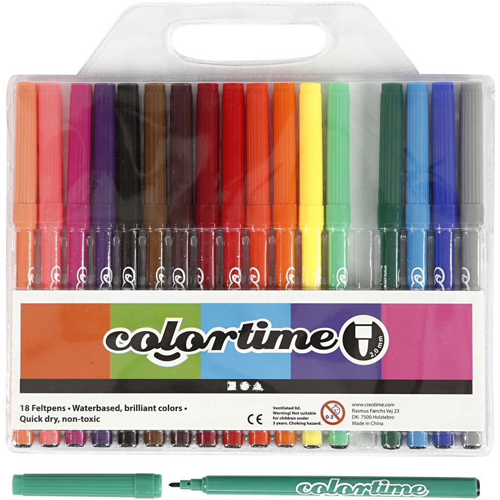 Colortime Filzstifte Sortiment 18 Stück, Strichstärke 2mm